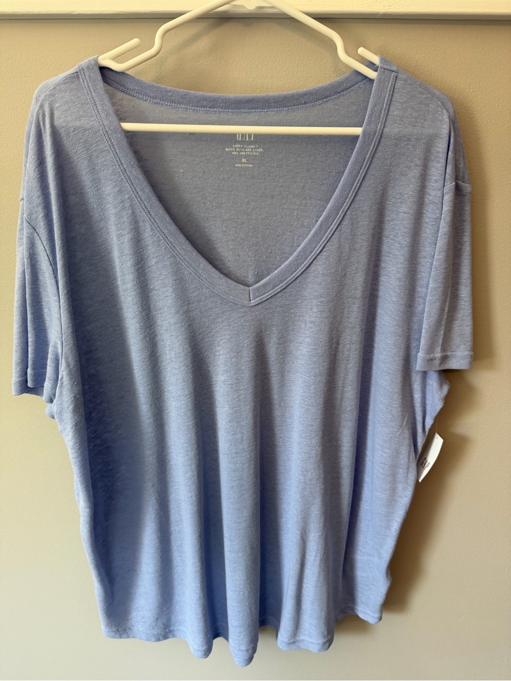 GAP Linen Boxy Fit Light Blue V-Neck Tee